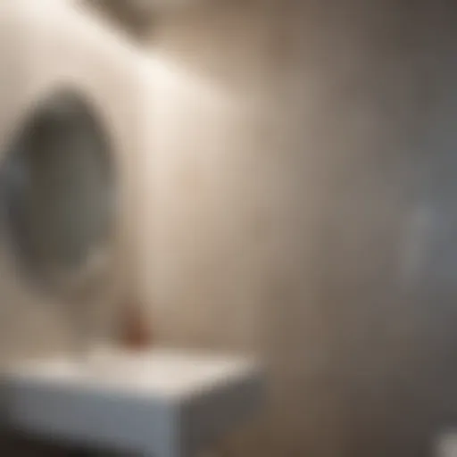 Detailed view of water stains on a bathroom wall indicating a potential leak.