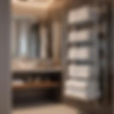 Versatile Storage Configuration Freestanding towel shelf with adjustable shelves for versatility