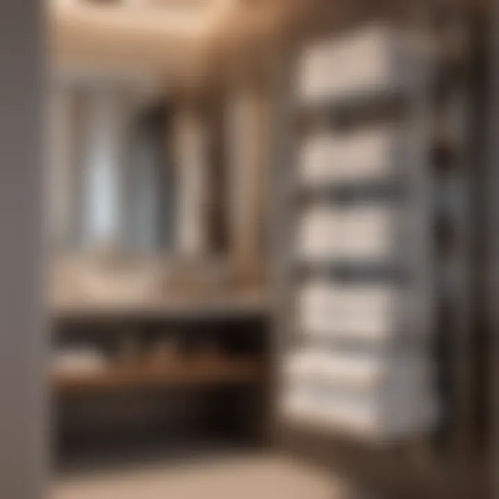 Versatile Storage Configuration Freestanding towel shelf with adjustable shelves for versatility