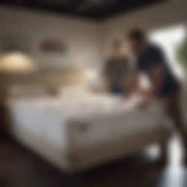 Shoppers Exploring Mattress Options A shopper comparing mattress options with a knowledgeable salesperson