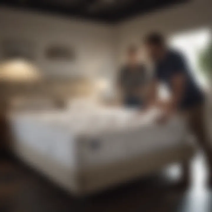 Shoppers Exploring Mattress Options A shopper comparing mattress options with a knowledgeable salesperson