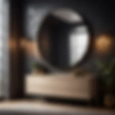 Minimalist black bedroom wall mirror against textured wall