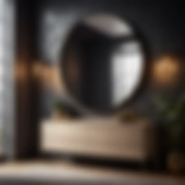 Minimalist black bedroom wall mirror against textured wall