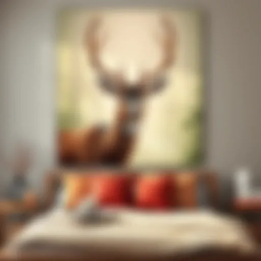 Elegant animal-themed wall art showcasing a majestic deer in a tranquil forest setting.