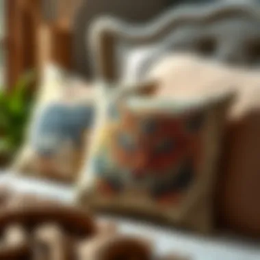 Artful Animal Motif Throw Pillows Artfully designed throw pillows with intricate animal motifs, enhancing comfort and aesthetic appeal.