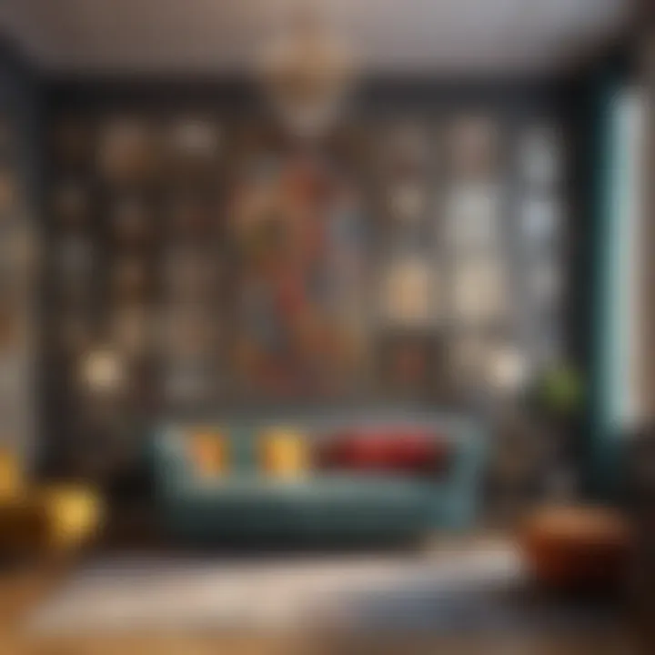 Anime Art Gallery Wall Displaying Colorful and Playful Characters