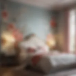 Anime-inspired Bedroom Wallpaper featuring Ethereal Floral Patterns