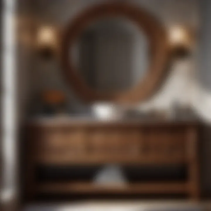 Artisanal Wood Carvings Intricate carvings on antique wooden bathroom vanity