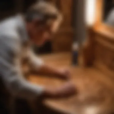 Applying Intricate Wood Carving on Oak Vanity Applying intricate wood carving on oak vanity