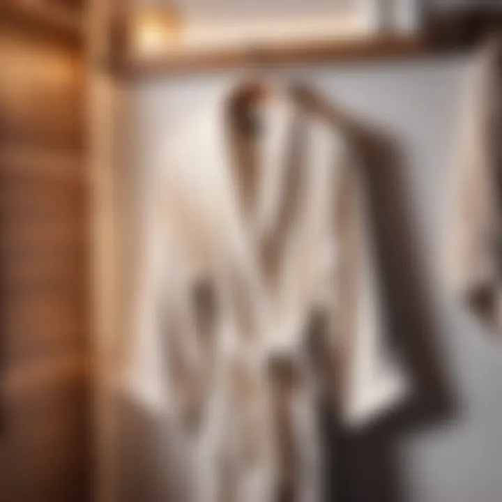 Elegant bathrobe hanging on a hook