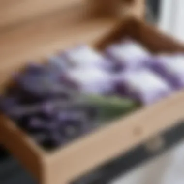 Soothing Aromatherapy of Lavender Sachets Lavender sachets nestled in laundry drawer