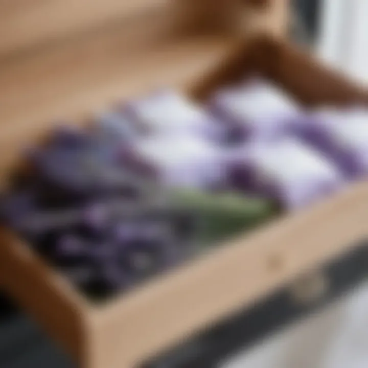 Soothing Aromatherapy of Lavender Sachets Lavender sachets nestled in laundry drawer