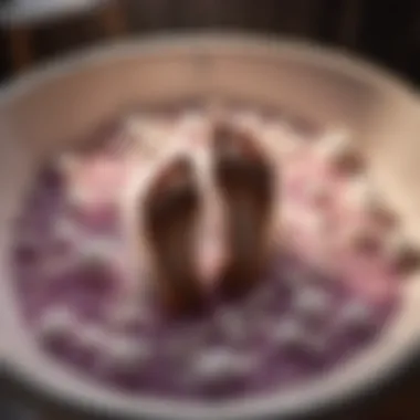 Close-up of ceramic foot bath with aromatic salts