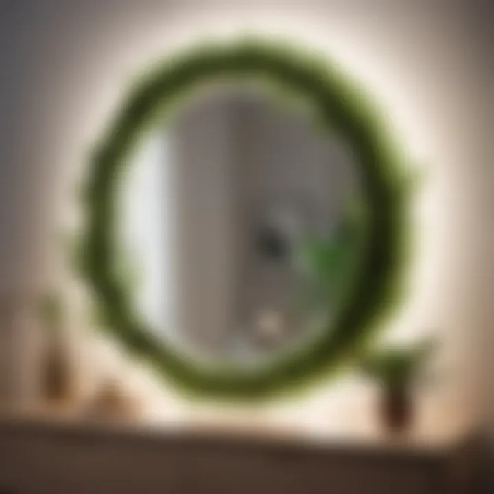 Artificial greenery draped over bedroom mirror