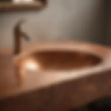 Artisan Crafted Copper Bathroom Sink Detail Close-Up of Artisan Crafted Copper Bathroom Sink