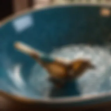 Artisanal Craftsmanship of Ceramic Bird Bath Bowl Detail Artisanal Craftsmanship of Ceramic Bird Bath Bowl Detail