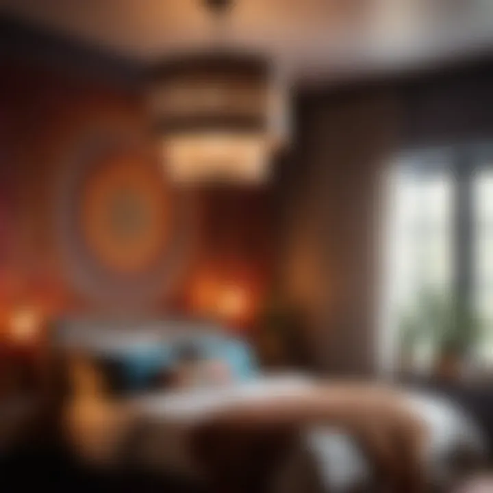 Artistic drum light enhancing the mood in a bohemian-inspired bedroom