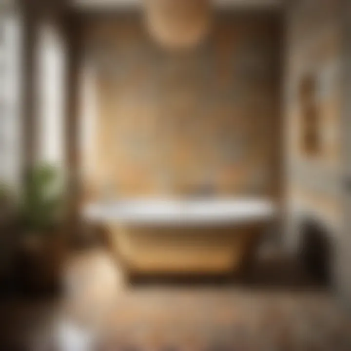 Artistic patterned bath tile in a vintage-inspired bathroom