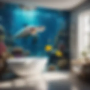Oceanic Wonder Artistic underwater scene featuring marine life in a bathroom setting
