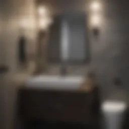 Stylish basement bathroom with modern fixtures and creative storage solutions