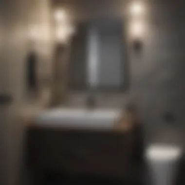 Stylish basement bathroom with modern fixtures and creative storage solutions
