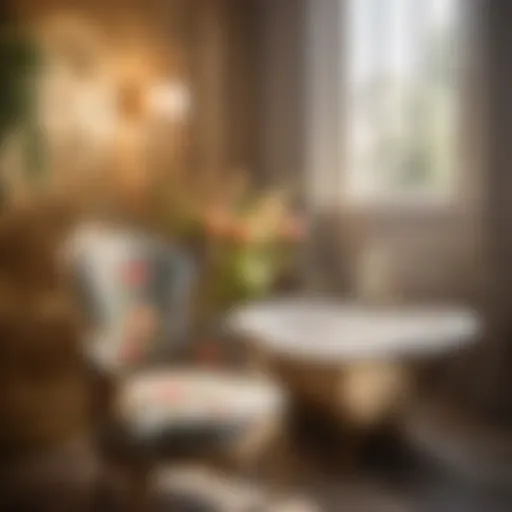 Elegant bathroom chair with intricate floral patterns