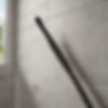 A bathroom scene demonstrating the effectiveness of a cleaning wand on tiles