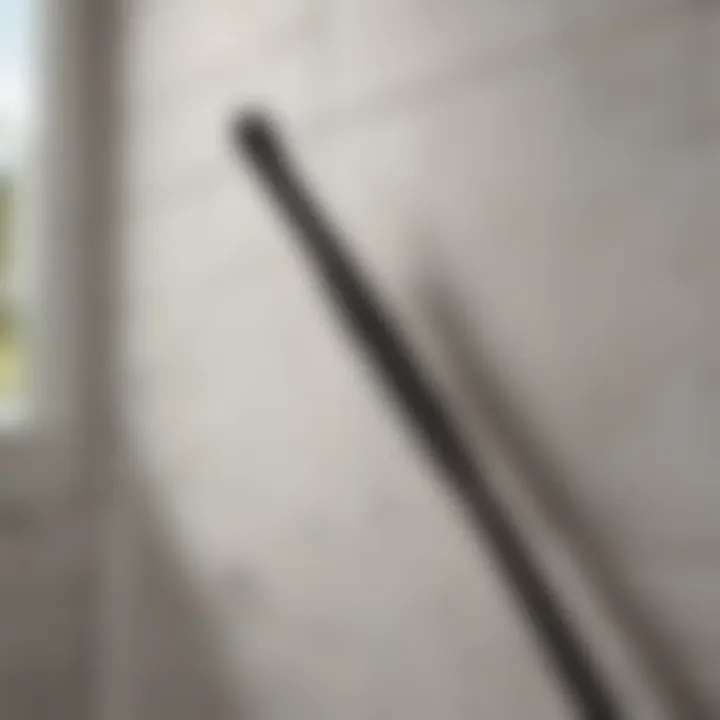 A bathroom scene demonstrating the effectiveness of a cleaning wand on tiles