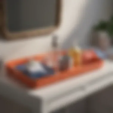 Colorful ceramic bathroom tray with assorted items