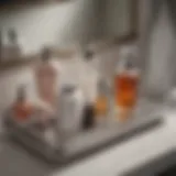 Elegant bathroom organizer tray with beauty products arranged