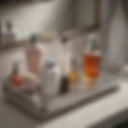 Elegant bathroom organizer tray with beauty products arranged