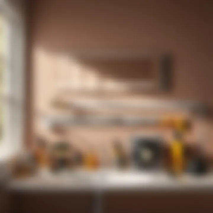 Tools laid out for bathroom fan installation