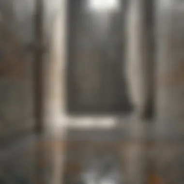 Elegant bathroom shower featuring mosaic tile flooring
