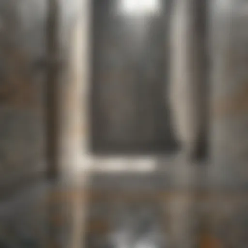 Elegant bathroom shower featuring mosaic tile flooring