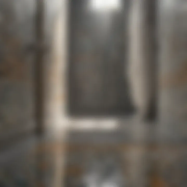 Elegant bathroom shower featuring mosaic tile flooring