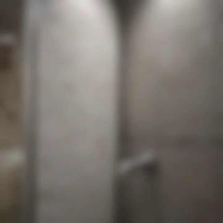 A close-up view of various materials used in bathroom stall enclosures, highlighting texture and durability