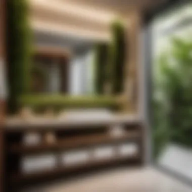 Zen-inspired Bathroom Vanity with Lush Greenery Accents Elegant Bathroom Vanity with Greenery Accents