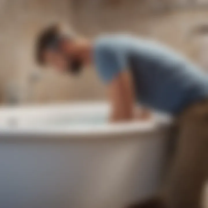 Skilled worker installing new bathtub