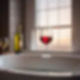 Luxurious wine glass resting on bathtub ledge
