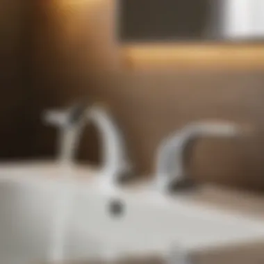 Sleek Chrome Faucet Accent Modern chrome faucet detail on the Beckett 72 double bathroom vanity