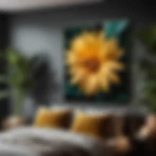 Botanical Elegance Abstract botanical art print in bedroom setting