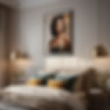 Vintage-inspired portrait art print on bedside wall