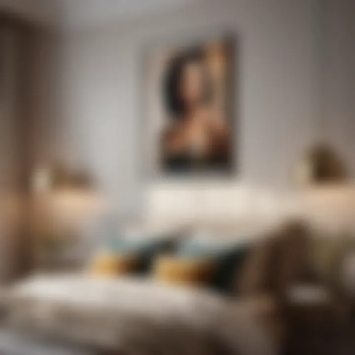 Vintage-inspired portrait art print on bedside wall