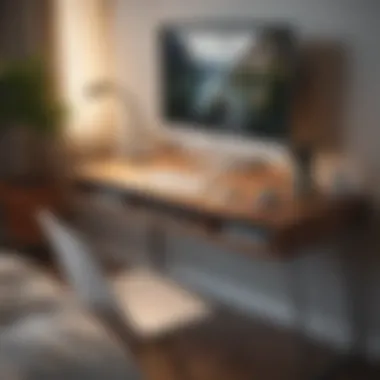 Ergonomic small computer table in bedroom setting