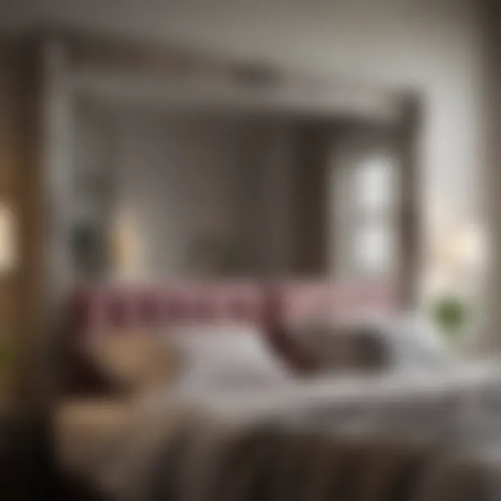 Contemporary design of a bedroom set highlighting a mirror headboard