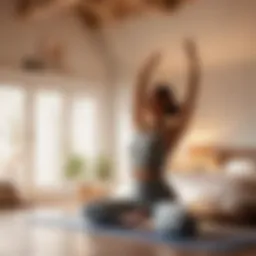 Woman practicing yoga in a serene bedroom setting