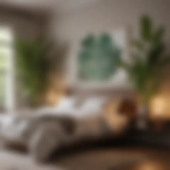 A serene bedroom setting featuring calming indoor plants