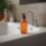 Selection of eco-friendly drain cleaners on a bathroom countertop
