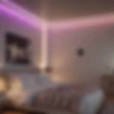 Versatile Color-Changing LED Strip Lights Color-changing LED strip lights along a bedroom wall