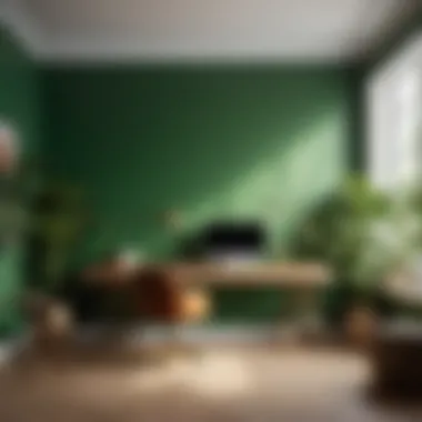 Energizing Green Workspace Minimalist home office setup with energizing green backdrop